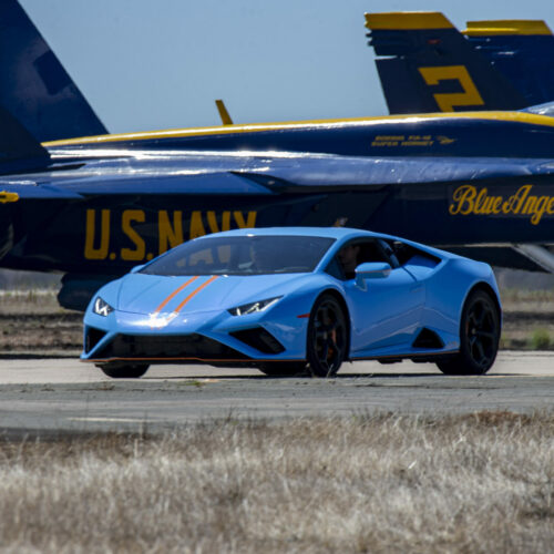 A Lamborghini Aventador drives on the flight line during the 2022 Marine Corps Air Station Miramar Air Show at MCAS Miramar, San Diego, California, Sept. 23, 2022. The theme for the 2022 MCAS Miramar Air Show, “Marines Fight, Evolve and Win,” reflects the Marine Corps’ ongoing modernization efforts to prepare for future conflicts. (U.S. Marine Corps photo by Lance Cpl. Zachary Larsen)